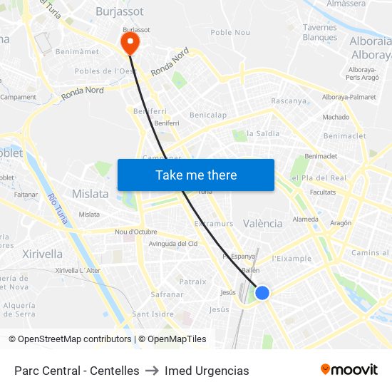 Parc Central - Centelles to Imed Urgencias map