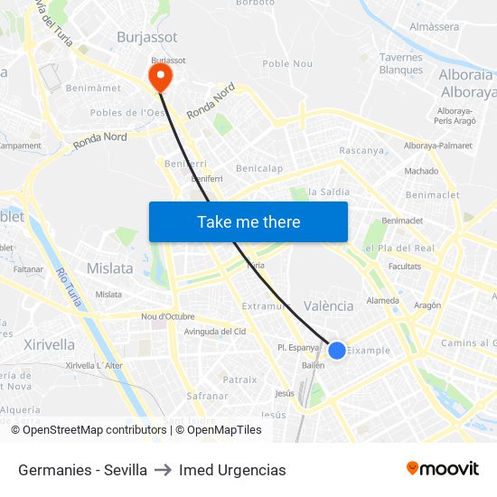 Germanies - Sevilla to Imed Urgencias map