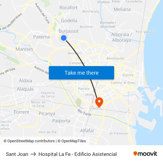Sant Joan to Hospital La Fe - Edificio Asistencial map