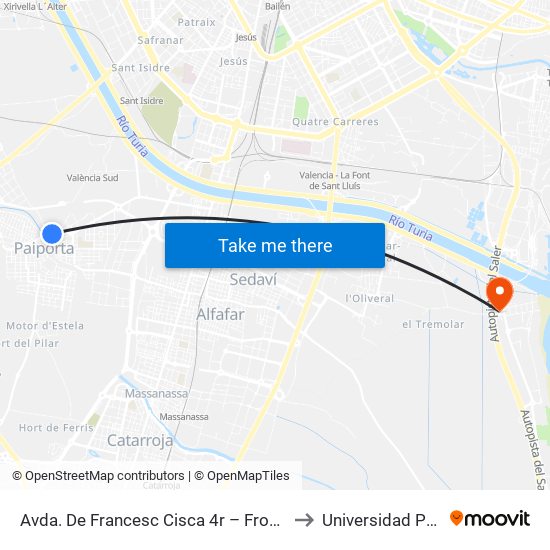 Avda. De Francesc Cisca 4r – Front Metro De Paiporta [Paiporta] to Universidad Popular - Pinedo map