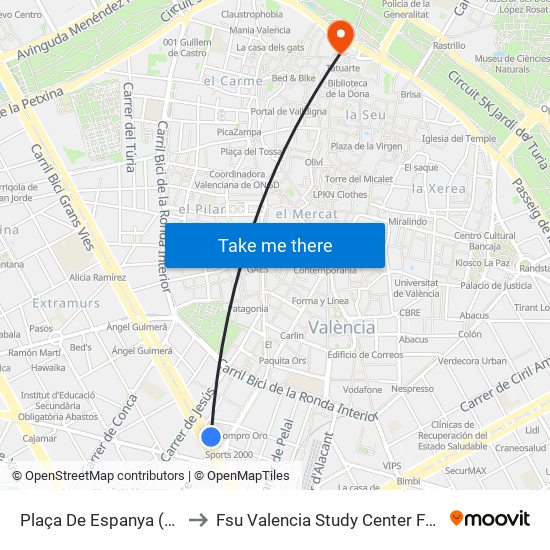 Plaça De Espanya (Parada Metro) [València] to Fsu Valencia Study Center Fsu Valencia International Program map