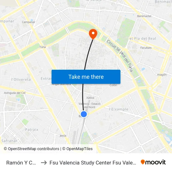 València. Ramón Y Cajal - Bailén / Andana 2 to Fsu Valencia Study Center Fsu Valencia International Program map
