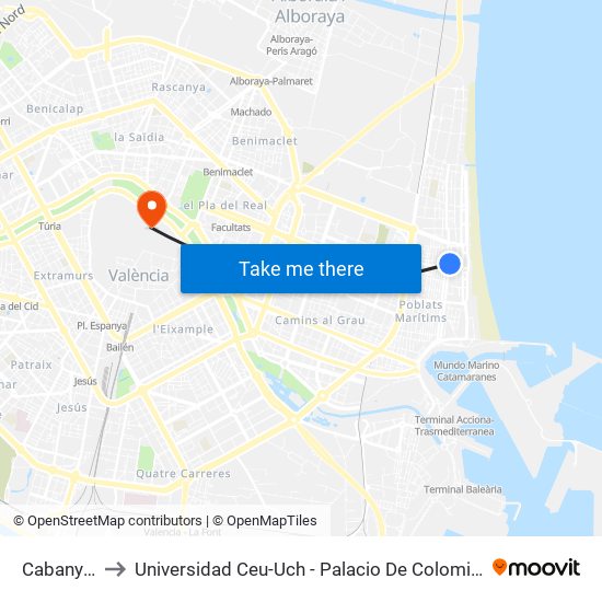 Cabanyal to Universidad Ceu-Uch - Palacio De Colomina map