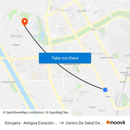 Giorgeta - Antigua Estación De Jesús to Centro De Salud De Mislata map