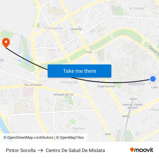 Pintor Sorolla to Centro De Salud De Mislata map