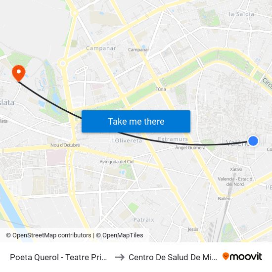Poeta Querol - Teatre Principal to Centro De Salud De Mislata map