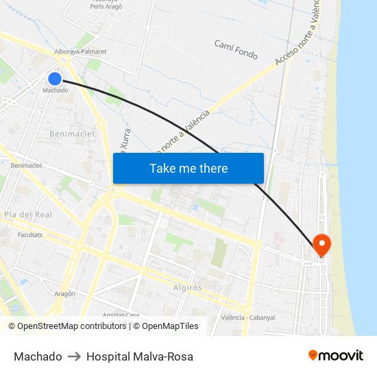 Machado to Hospital Malva-Rosa map