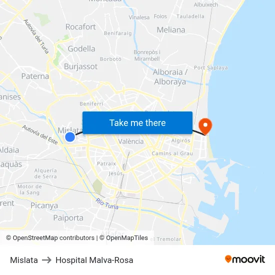 Mislata to Hospital Malva-Rosa map