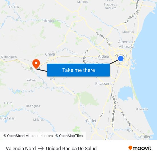 Valencia Nord to Unidad Basica De Salud map