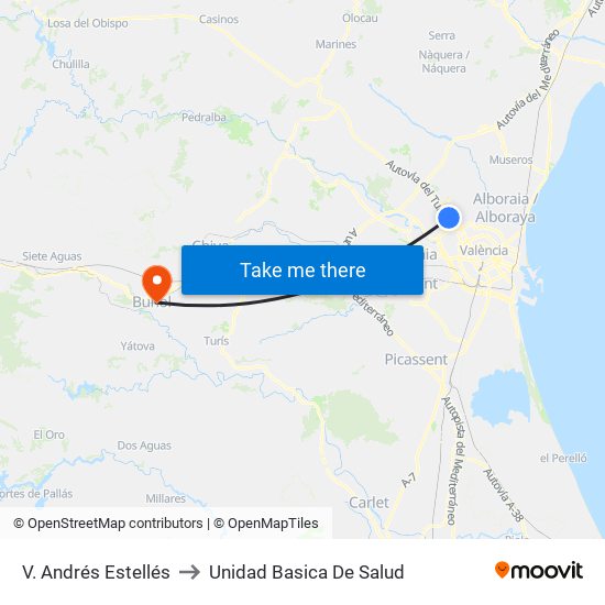 V. Andrés Estellés to Unidad Basica De Salud map