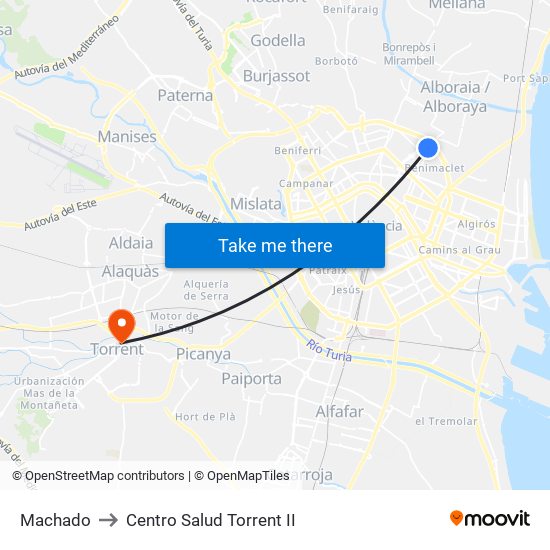 Machado to Centro Salud Torrent II map