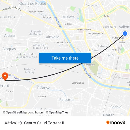 Xàtiva to Centro Salud Torrent II map