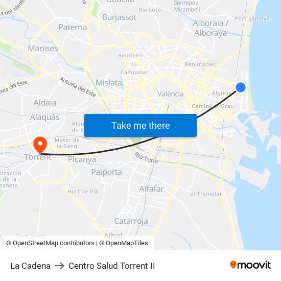 La Cadena to Centro Salud Torrent II map