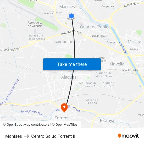 Manises to Centro Salud Torrent II map