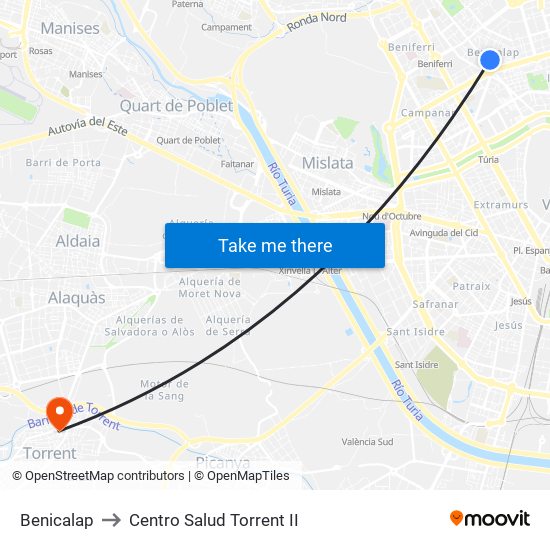 Benicalap to Centro Salud Torrent II map