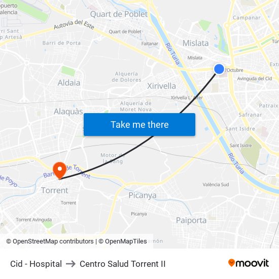 Cid - Hospital to Centro Salud Torrent II map