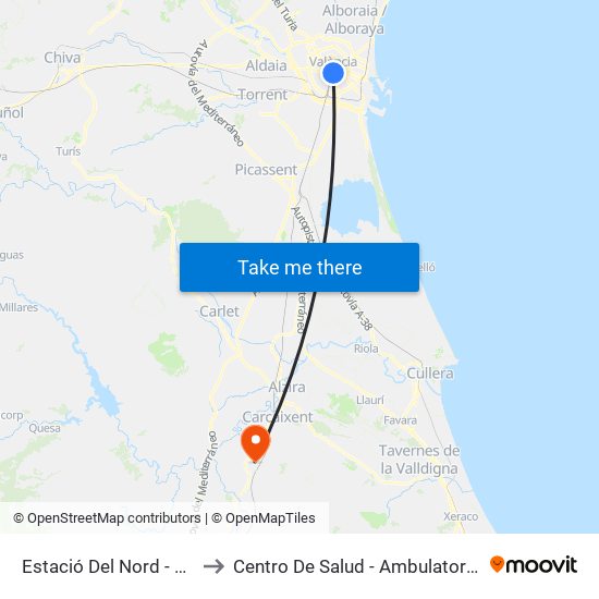 Estació Del Nord - Castelló to Centro De Salud - Ambulatorio Médico map
