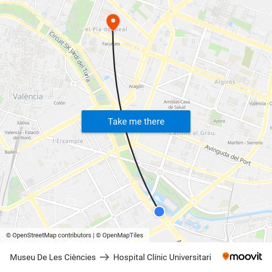Museu De Les Ciències to Hospital Clínic Universitari map