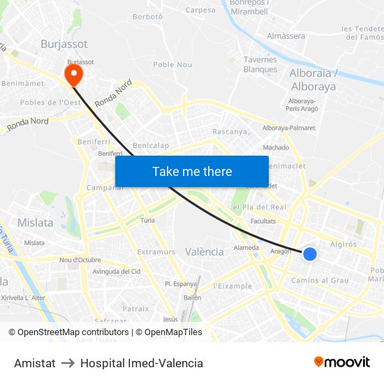 Amistat to Hospital Imed-Valencia map