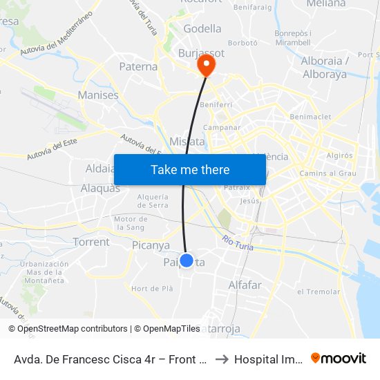 Avda. De Francesc Cisca 4r – Front Metro De Paiporta [Paiporta] to Hospital Imed-Valencia map