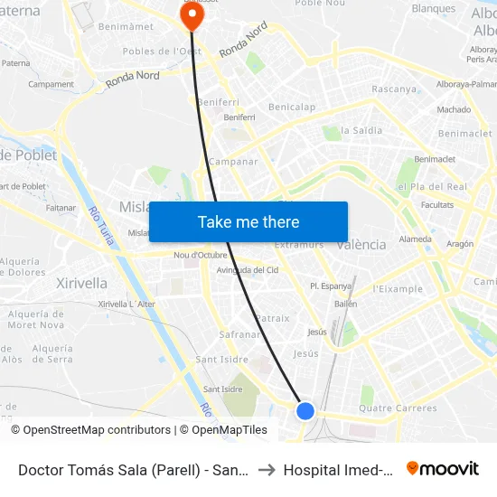 Doctor Tomás Sala (Parell) - Sant Vicent Màrtir to Hospital Imed-Valencia map