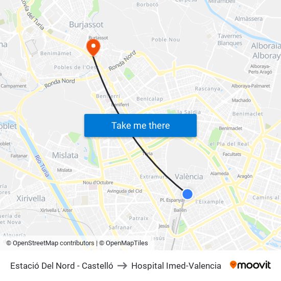 Estació Del Nord - Castelló to Hospital Imed-Valencia map