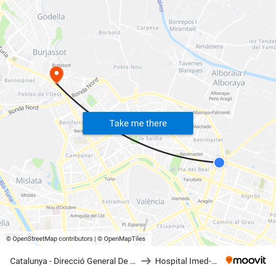 Catalunya - Direcció General De Salut Pública to Hospital Imed-Valencia map