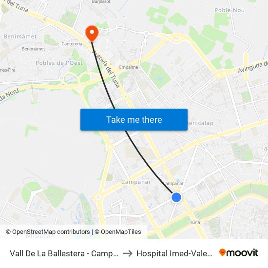 Vall De La Ballestera - Campanar to Hospital Imed-Valencia map