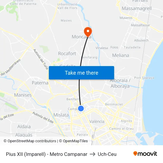 Pius XII (Imparell) - Metro Campanar to Uch-Ceu map