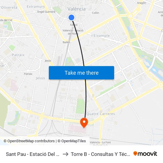Sant Pau - Estació Del Nord to Torre B - Consultas Y Técnicas map
