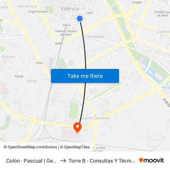 Colón - Pascual I Genís to Torre B - Consultas Y Técnicas map