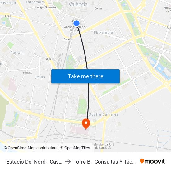 Estació Del Nord - Castelló to Torre B - Consultas Y Técnicas map