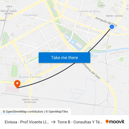 Eivissa - Prof.Vicente Llorens to Torre B - Consultas Y Técnicas map