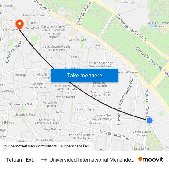 Tetuan - Exterior to Universidad Internacional Menéndez Pelayo map