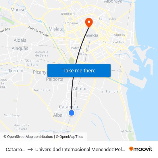 Catarroja to Universidad Internacional Menéndez Pelayo map