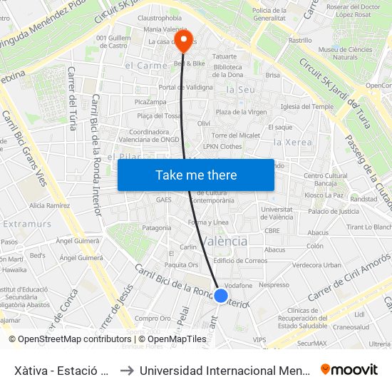 Xàtiva - Estació Del Nord to Universidad Internacional Menéndez Pelayo map