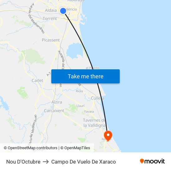 Nou D'Octubre to Campo De Vuelo De Xaraco map