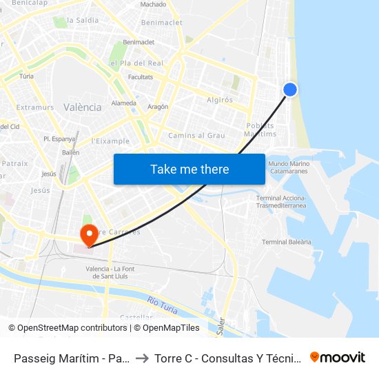 Passeig Marítim - Hospital Malva-Rosa to Torre C - Consultas Y Técnicas map