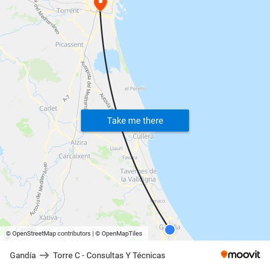 Gandía to Torre C - Consultas Y Técnicas map