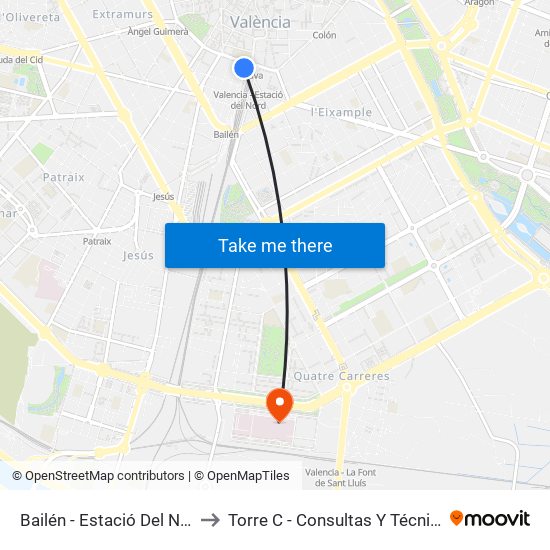 Bailén - Estació Del Nord to Torre C - Consultas Y Técnicas map