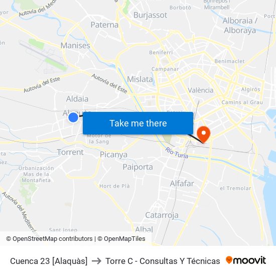 Cuenca 23 [Alaquàs] to Torre C - Consultas Y Técnicas map