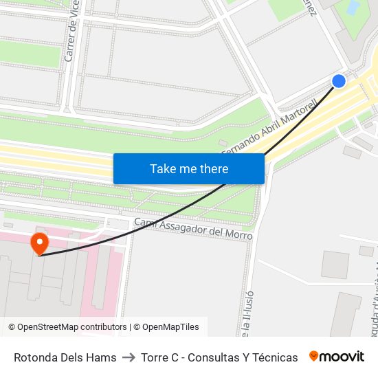 Bulevard Sud - Rotonda Ausiàs March to Torre C - Consultas Y Técnicas map