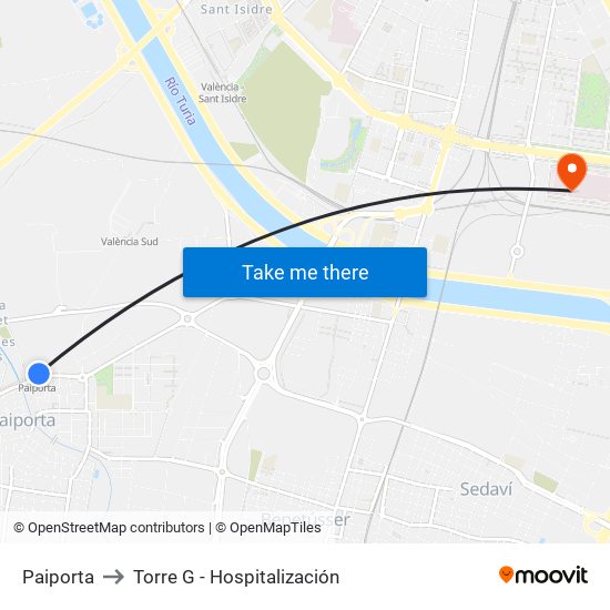 Paiporta to Torre G - Hospitalización map