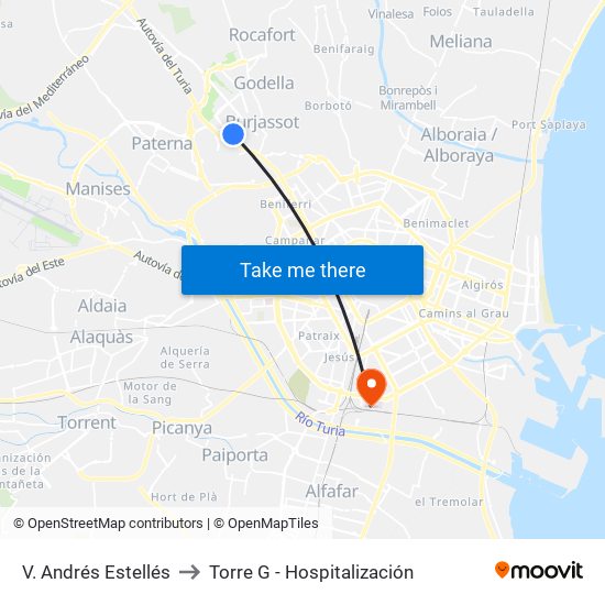 V. Andrés Estellés to Torre G - Hospitalización map