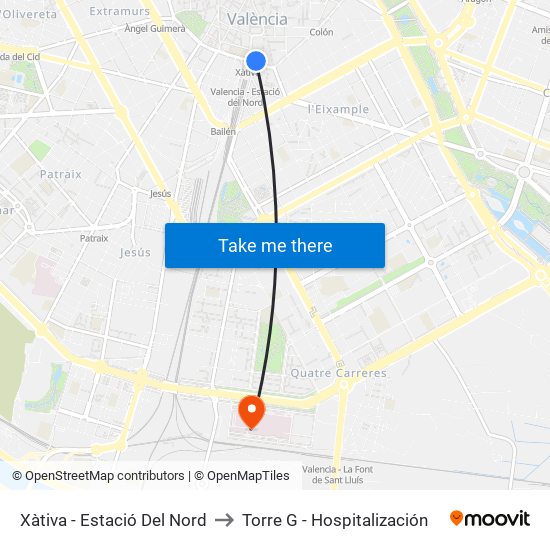 Xàtiva - Estació Del Nord to Torre G - Hospitalización map