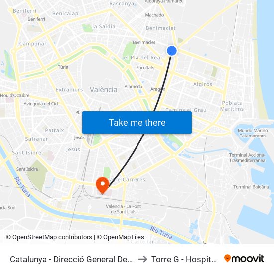 Catalunya - Direcció General De Salut Pública to Torre G - Hospitalización map