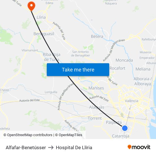 Alfafar-Benetússer to Hospital De Llíria map
