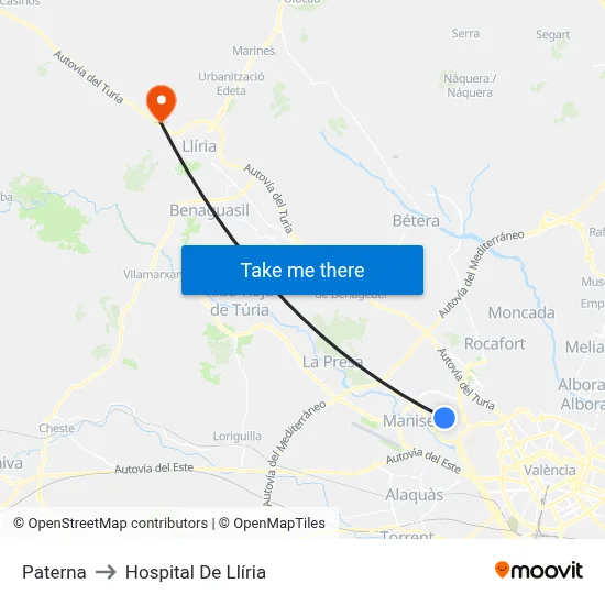 Paterna to Hospital De Llíria map
