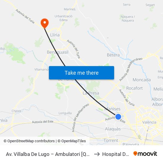 Av. Villalba De Lugo – Ambulatori [Quart De Poblet] to Hospital De Llíria map