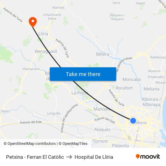 Petxina - Ferran El Catòlic to Hospital De Llíria map